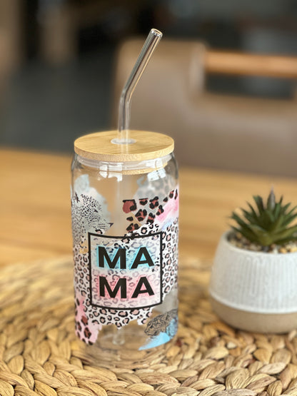 Mama Cheetah Glass Cup