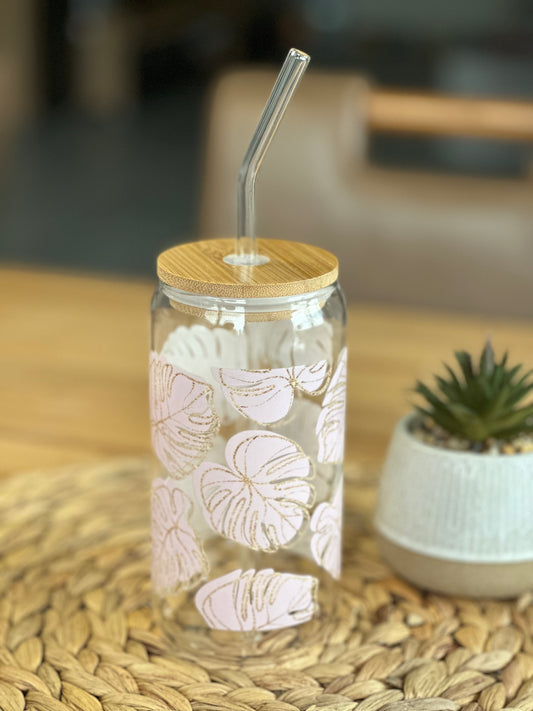 Pink Monstera Glass Cup