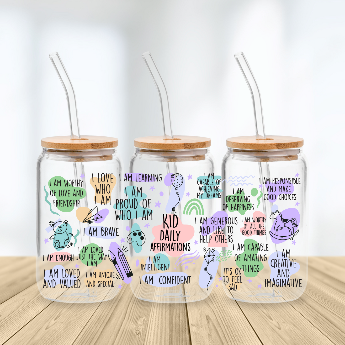 Kid Daily Affirmations Glass Cup