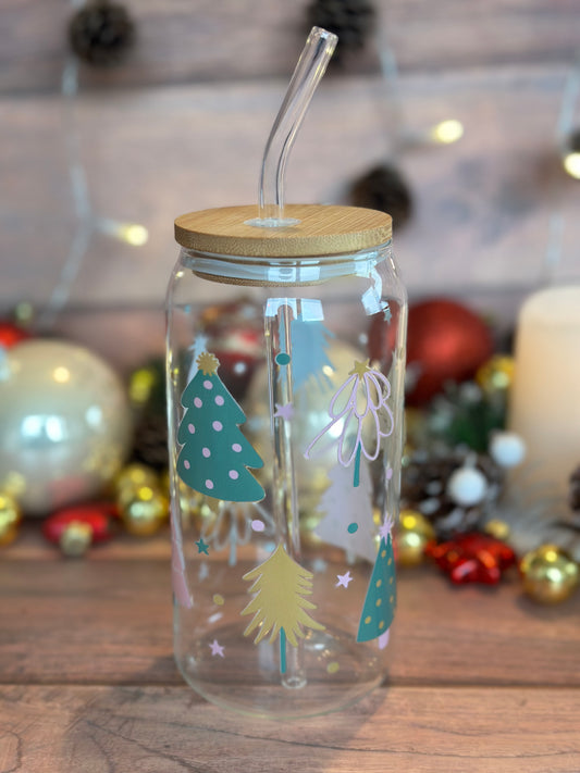 Pink Christmas Trees Glass Cup