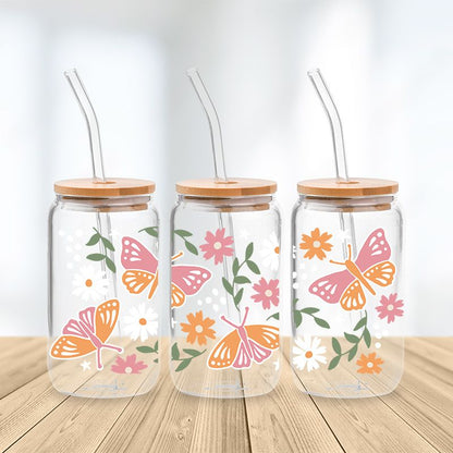 Spring Butterflies Glass Cup