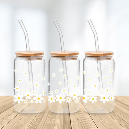 White Daisies Glass Cup