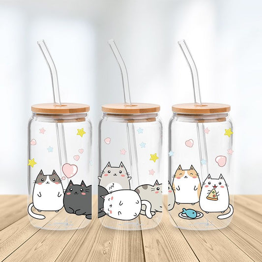 Tasse en verre de chats mignons