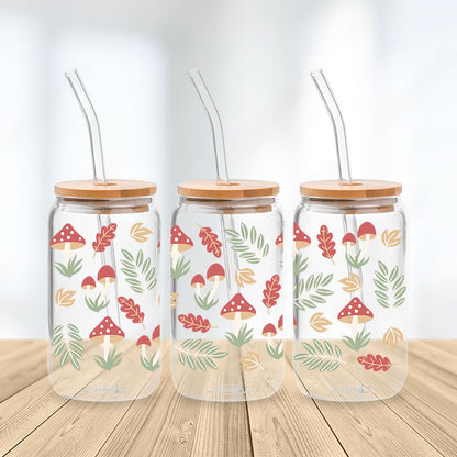 Mushroom & Greenery Glass Cup