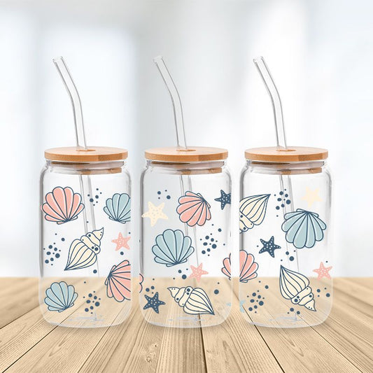 Ocean Seashells Glass Cup