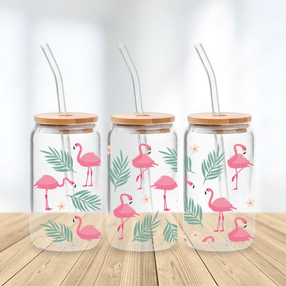 Flamingo Floral Glass Cup