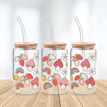 Girly Strawberry Love Glass Cup