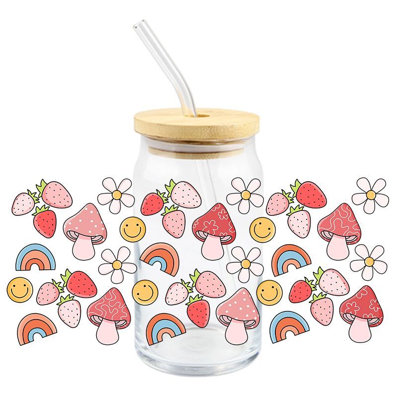 Girly Strawberry Love Glass Cup