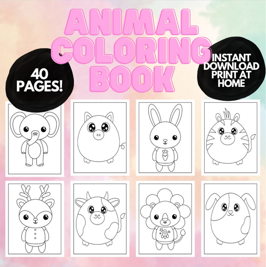 Cute Animal Coloring pages for Kids, 40 printable coloring Farm Animal Pages, Kids Coloring Book homeschool printable , Cute Kawaii coloring