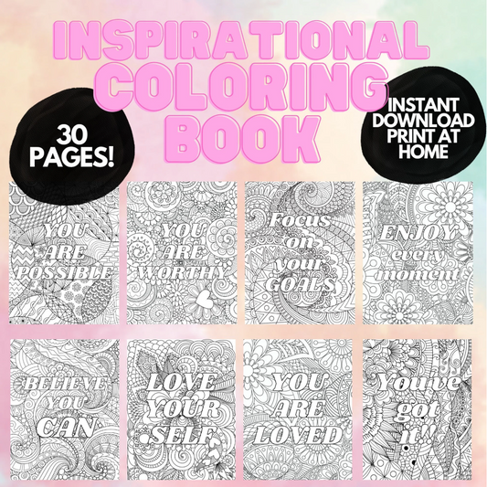 30 Inspirational Coloring pages for Adults, Quote coloring book,  printable coloring pages for adults, adult coloring book, Digital coloring