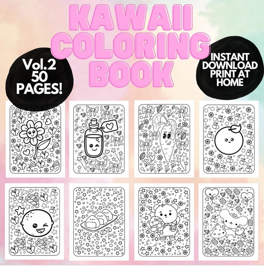 Süßes Kawaii-Malbuch für Kinder, Jugendliche und Erwachsene, Malseiten für Kinder, druckbares Malbuch, digitaler Download von Kawaii-Malseiten