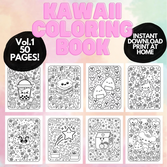 Süßes Kawaii-Malbuch für Kinder, Jugendliche und Erwachsene, Malseiten für Kinder, druckbares Malbuch, digitaler Download von Kawaii-Malseiten