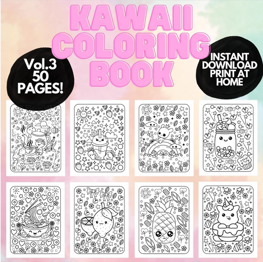 Süßes Kawaii-Malbuch für Kinder, Jugendliche und Erwachsene, Malseiten für Kinder, druckbares Malbuch, digitaler Download von Kawaii-Malseiten