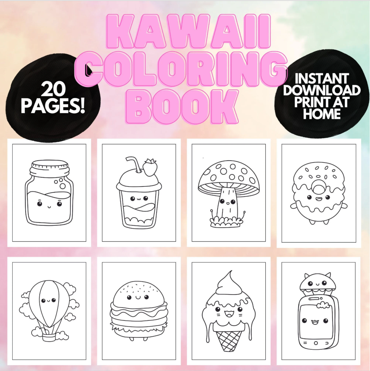 Vorlage: Easy Cute Kawaii Coloring Book for kids teens adults, Easy Coloring Pa Easy Cute Kawaii Coloring Book for kids teens adults, Easy Coloring Pa Illustration