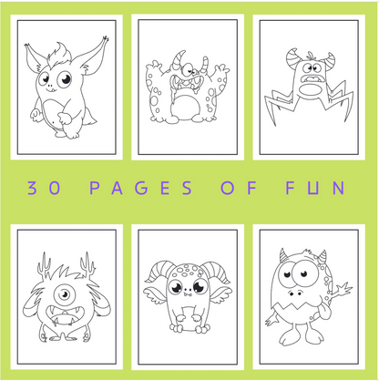 30 Cute Monster Printable Coloring pages for Kids and toddlers , Easy Cute Monster Coloring Book , Monster Party Activity Printable