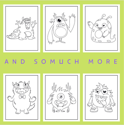 30 Cute Monster Printable Coloring pages for Kids and toddlers , Easy Cute Monster Coloring Book , Monster Party Activity Printable